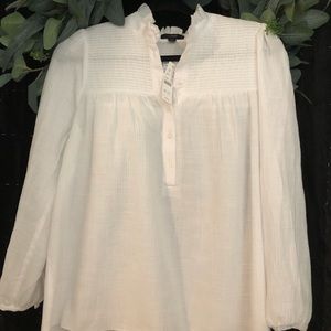 NWT! Super Cute! J. Crew Long Sleeve Top With Mandarin Collar in White